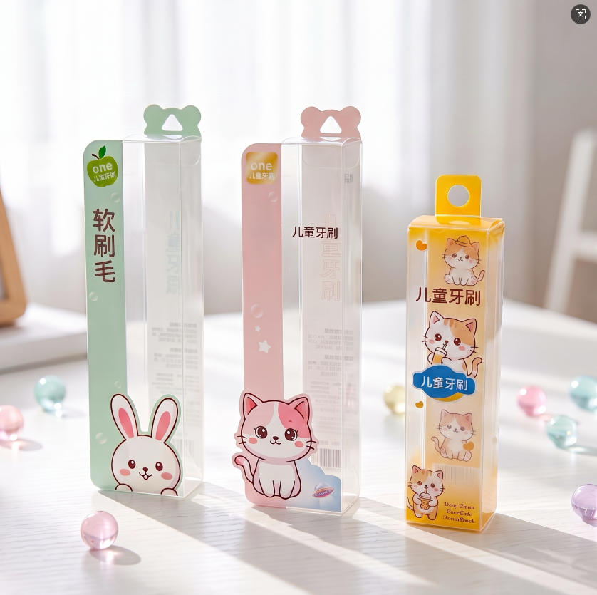 Custom PET Clear Packaging Box For Kids Toothbrush | Cartoon Printing Special Hang Tab Plastic Box